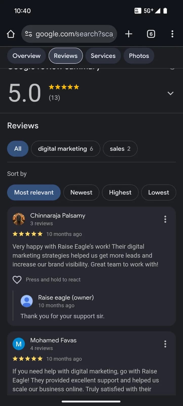 Client Google review 1