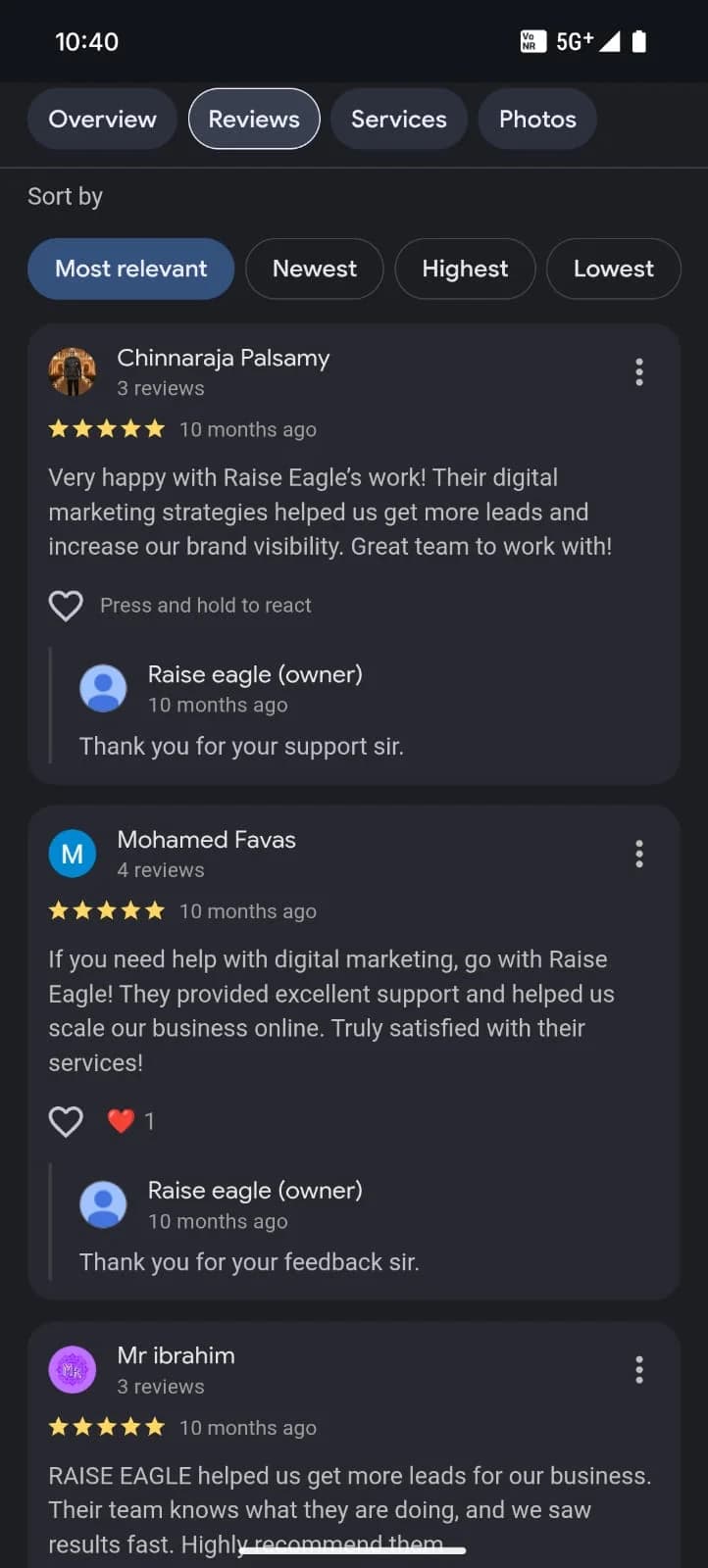 Client Google review 2