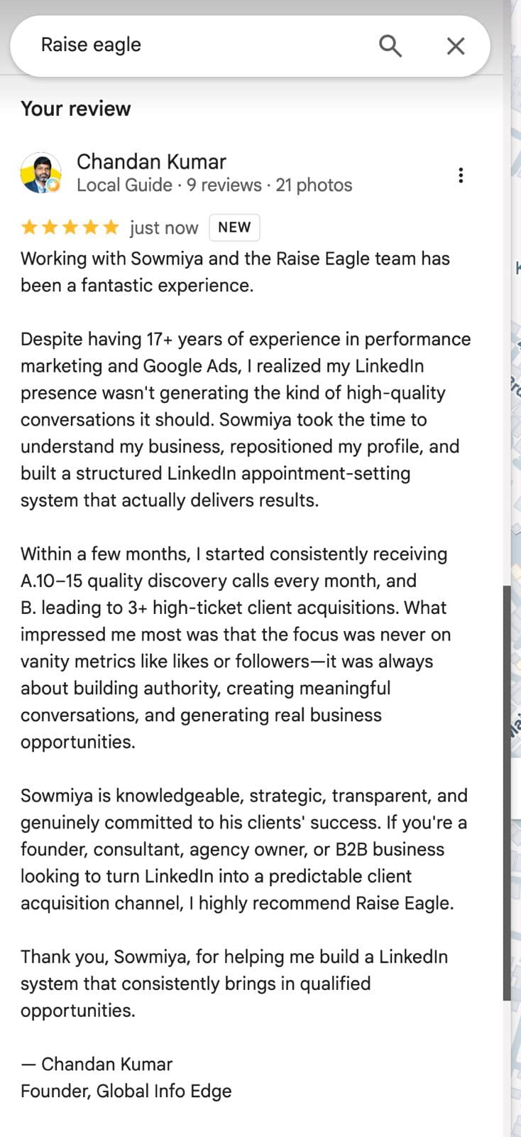 Client Google review 5