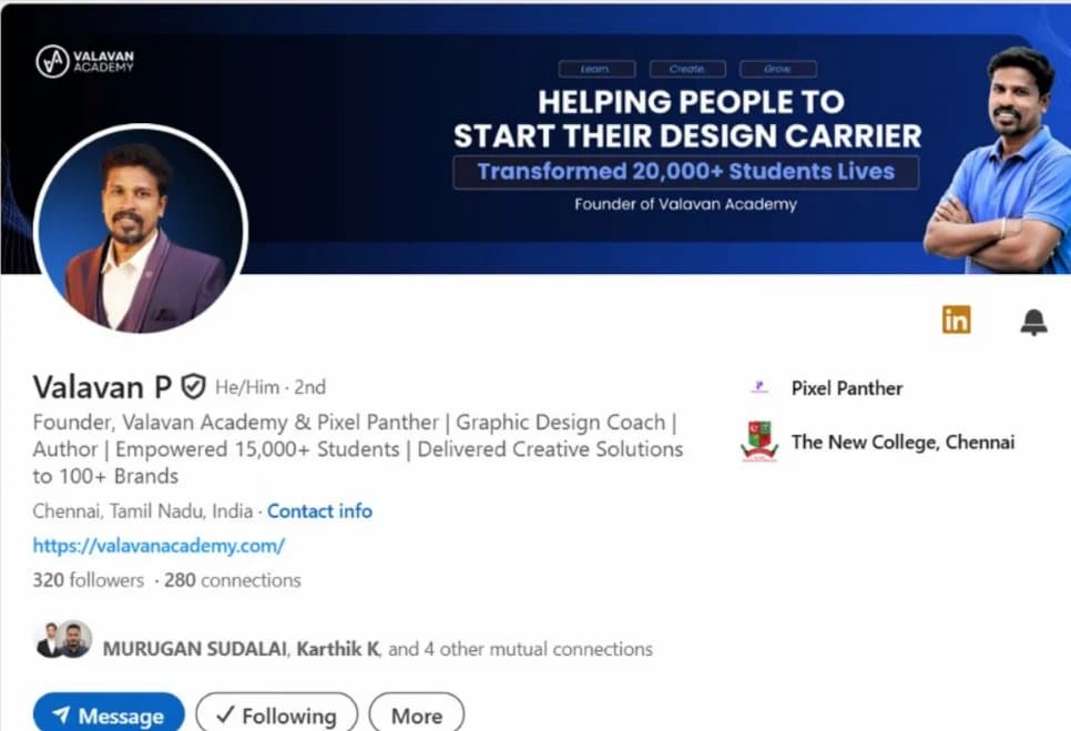 Optimised LinkedIn profile header - design coach