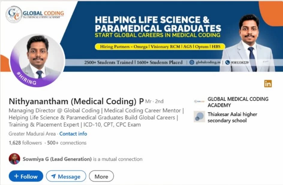 Optimised LinkedIn profile header for a client