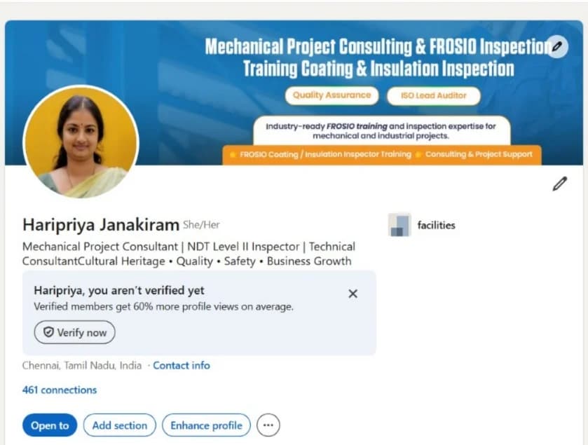 Optimised LinkedIn profile header for a client