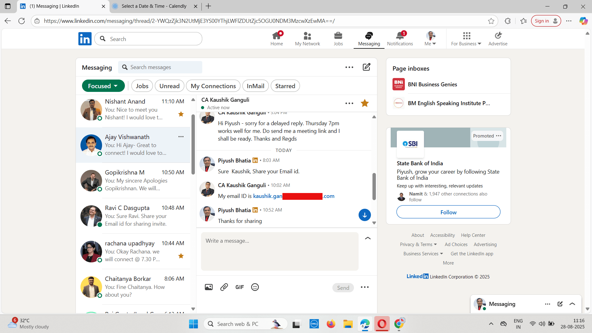 Prospect confirming a lead generation call on LinkedIn