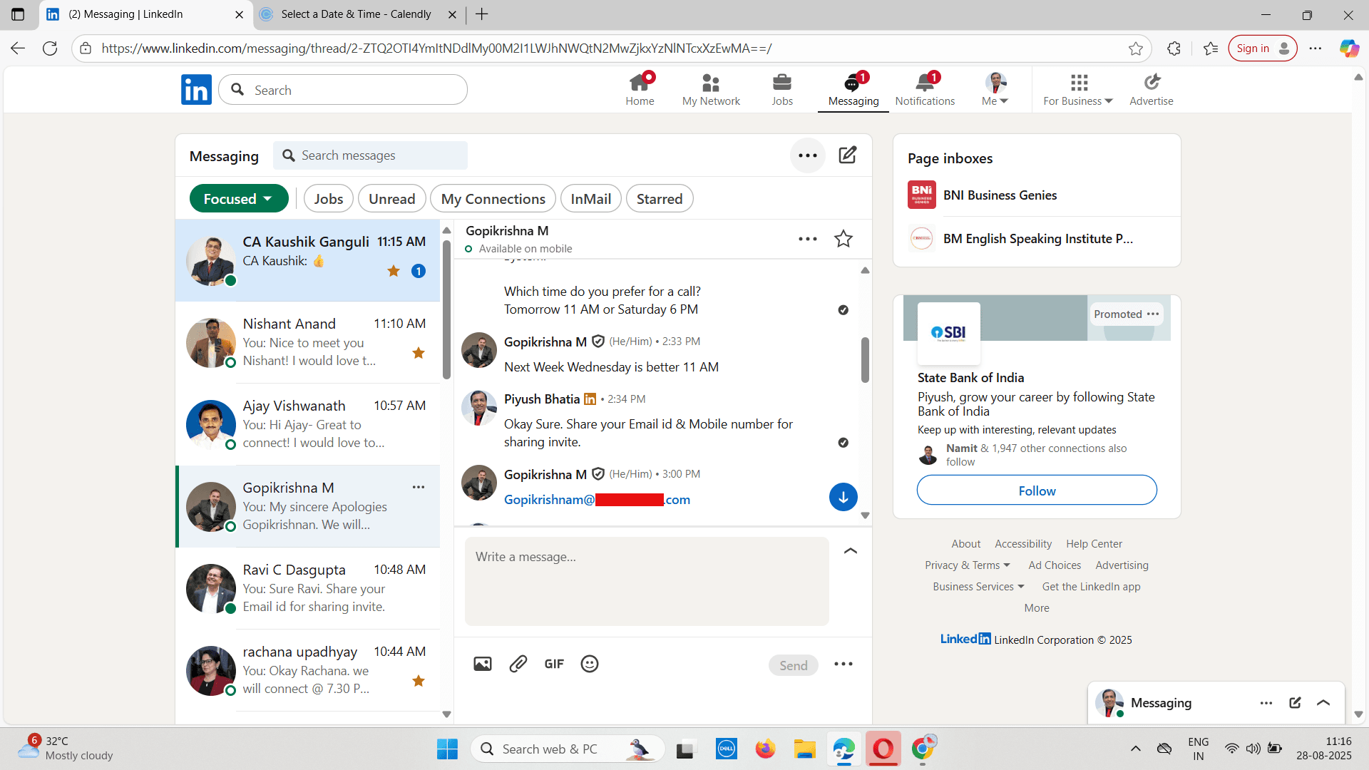Booked call scheduled through LinkedIn messaging