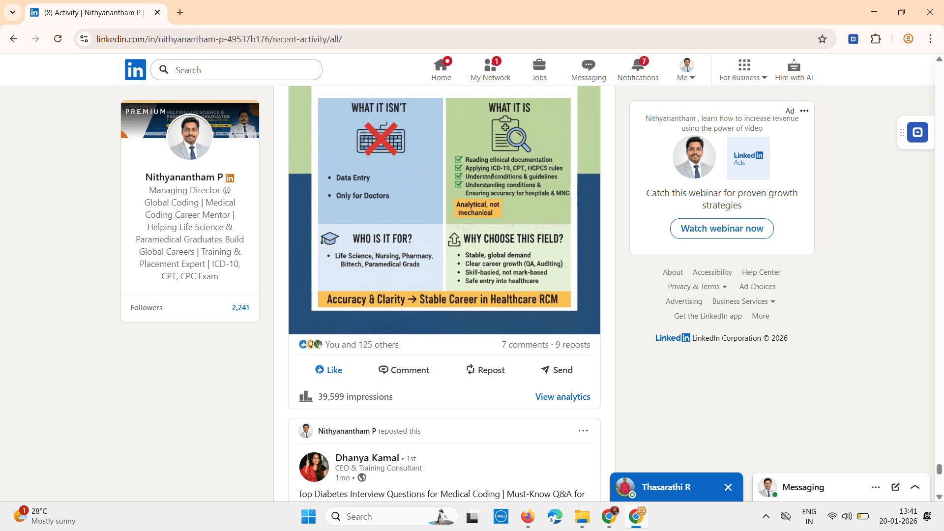 LinkedIn post with 39,599 impressions